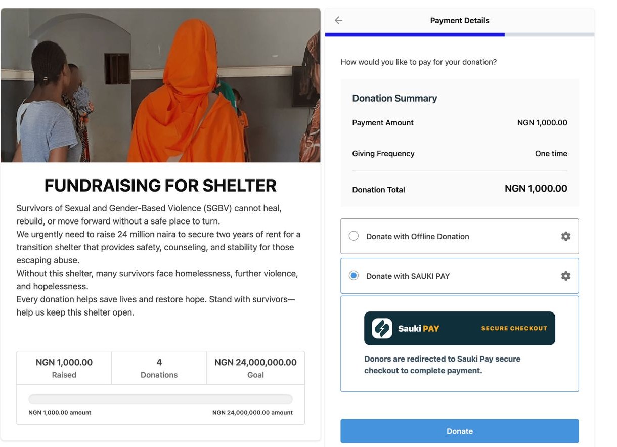 GiveWP donation checkout with Sauki Pay selected